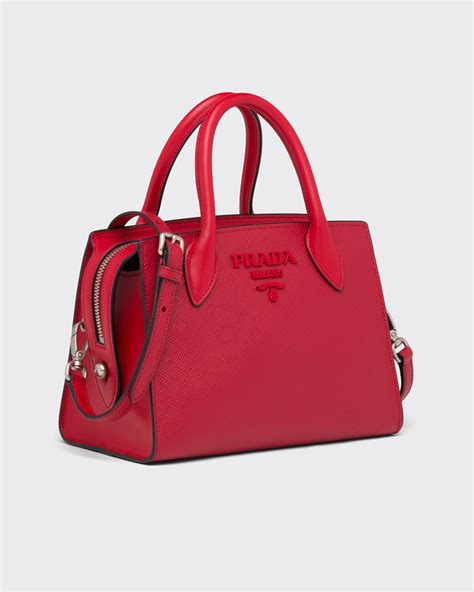 Fiery Red Saffiano Leather Prada Monochrome Bag